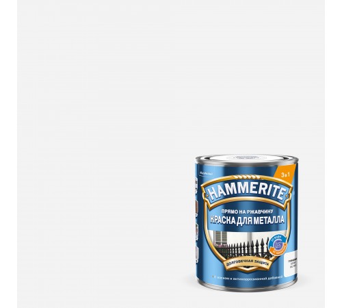 HAMMERITE / ХАММЕРАЙТ краска для металла прямо на ржавчину глянцевая, RAL 9003 белый, 0,75л HAMMERITE / ХАММЕРАЙТ краска для металла прямо на ржавчину глянцевая, RAL 9003 белый, 0,75л